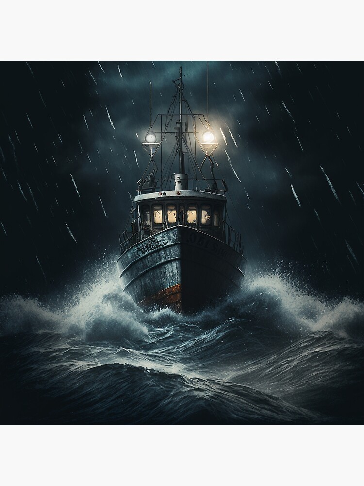 A small fishing boat with a spotlight on the bow | Poster