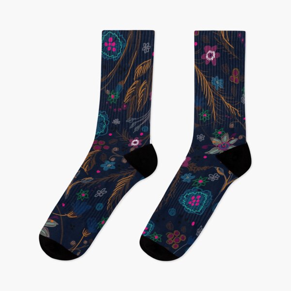 Item preview, Elegant flower garden on very dark blue designed and sold by korasi.