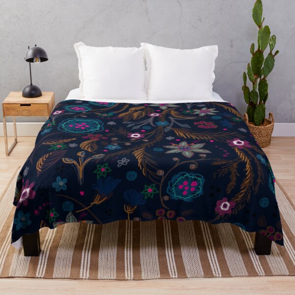 Item preview, Elegant flower garden on very dark blue designed and sold by korasi.