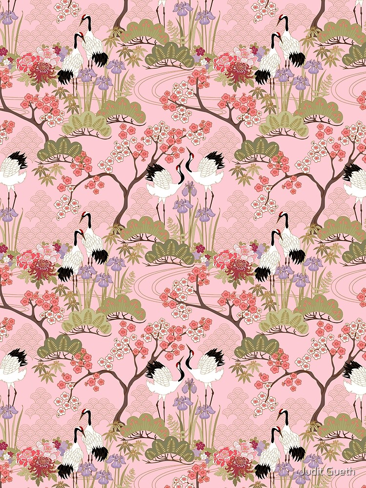 Thumbnail 3 of 3, Scarf, Japanese Garden in Pink designed and sold by juditgueth.