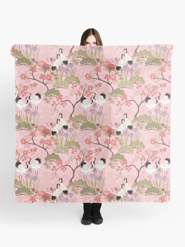 Thumbnail 1 of 3, Scarf, Japanese Garden in Pink designed and sold by juditgueth.