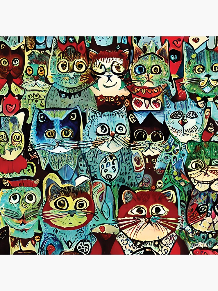 "Victorian Anthropomorphic Cats In Earthy Colors" Sticker for Sale by