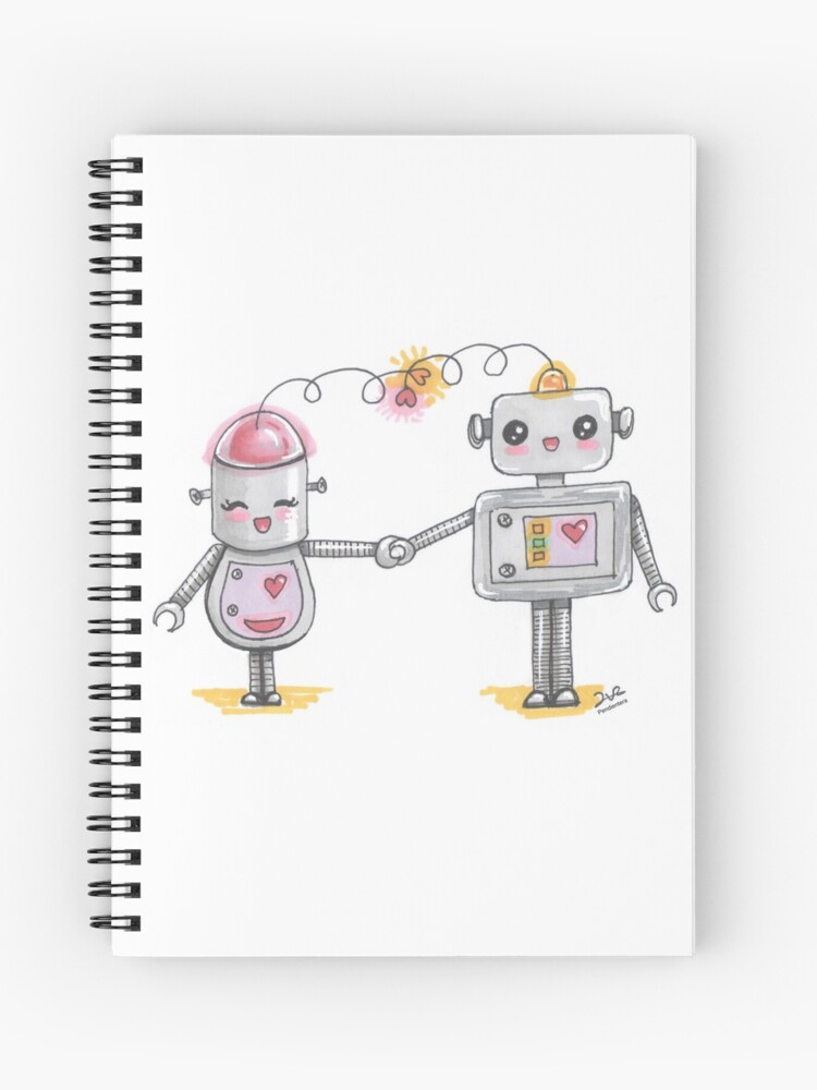 Cuaderno de espiral «Robots enamorados» de Pendientera | Redbubble