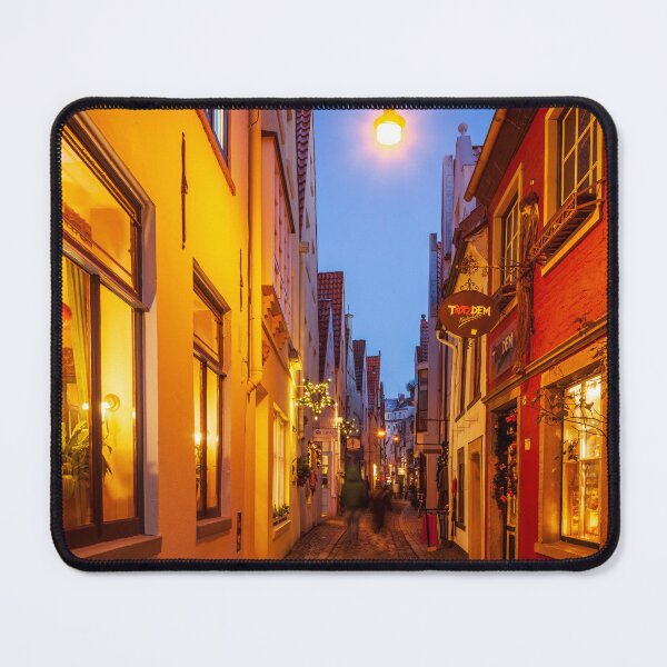 Item preview, Bremen's Schnoor district with Christmas lights at dusk, Bremen designed and sold by Torsten Krüger.