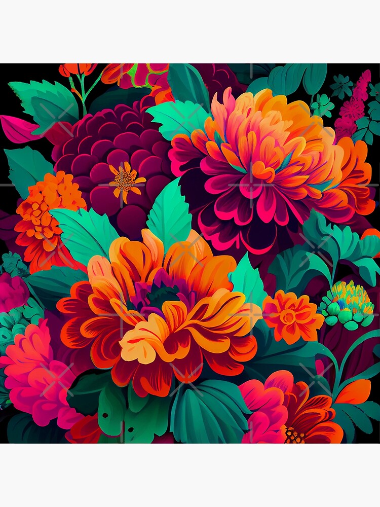 Vibrant Bold Floral Pattern Digital Painting Poster for Sale by
