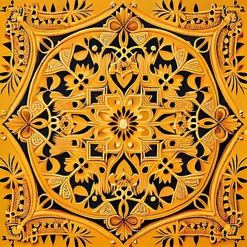 Imagen de la obra Yellow Traditional Pattern Digital Painting de CodeAndColors