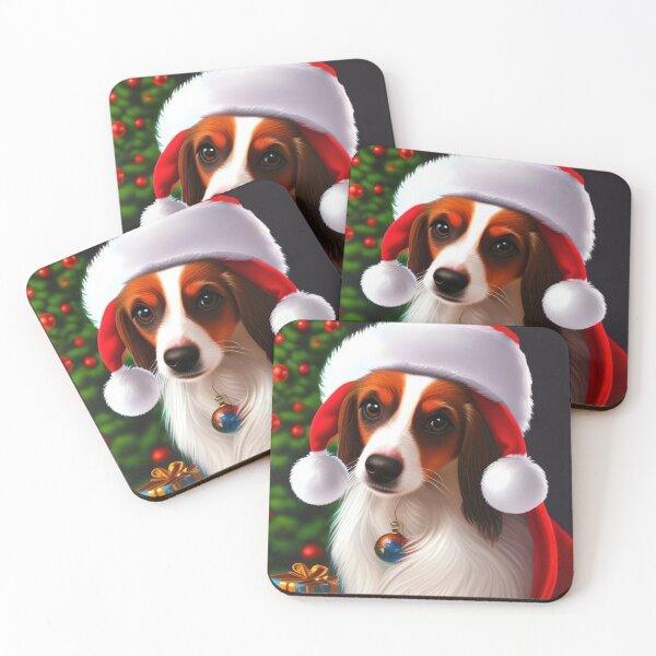 Item preview, Christmas Nederlandse Kooikerhondje Wearing A Santa Hat designed and sold by ZenEverAI.