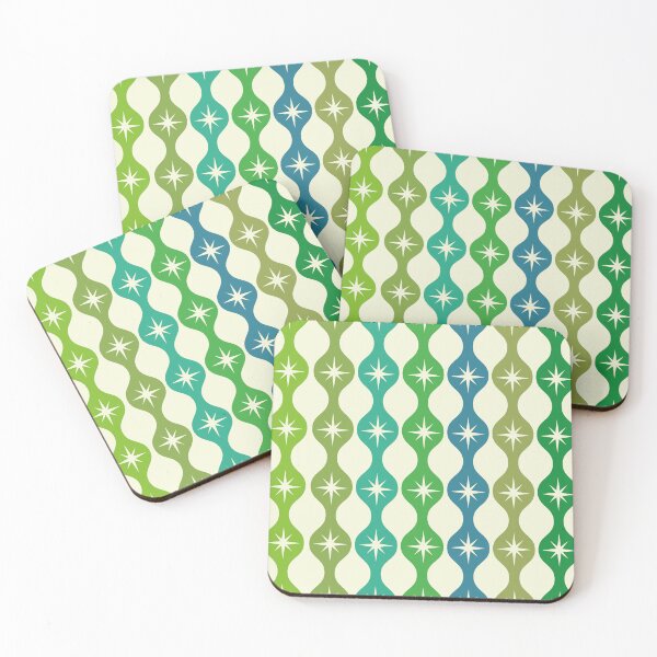 Item preview, Mid century Retro Starbursts on ogee ovals pattern in lime green, mint green and blue  designed and sold by Yasminepatterns .