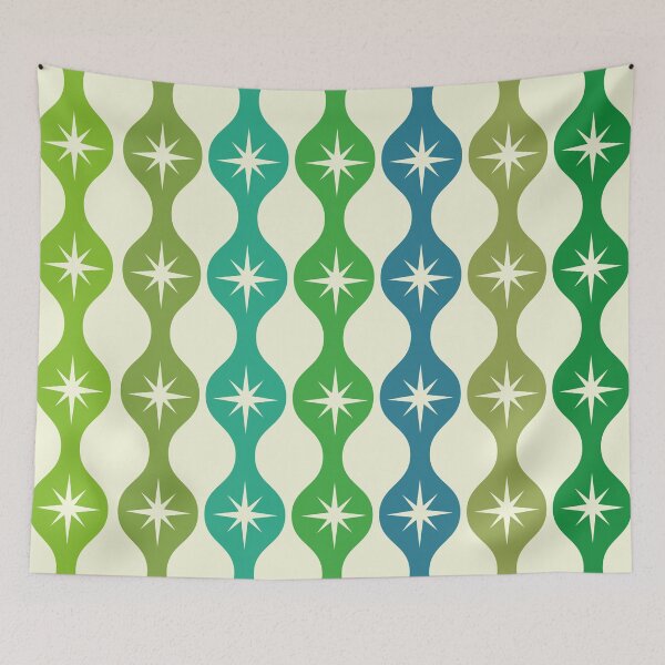 Item preview, Mid century Retro Starbursts on ogee ovals pattern in lime green, mint green and blue  designed and sold by Yasminepatterns .