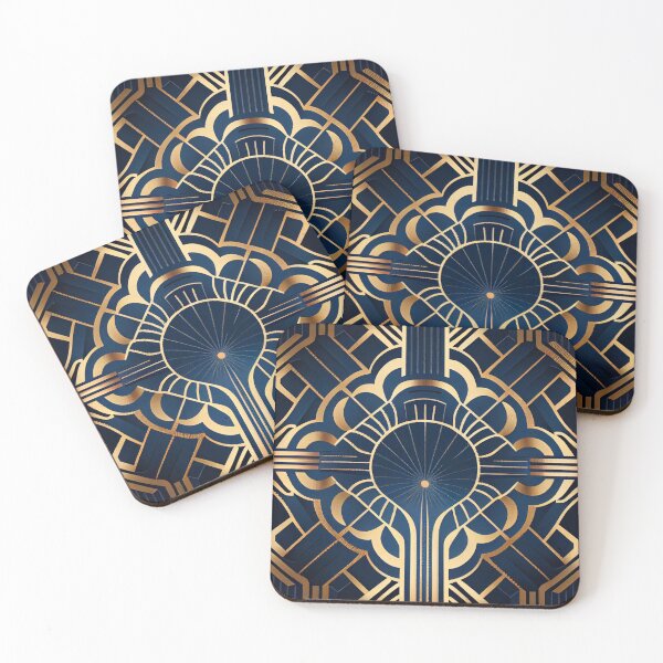 Item preview, Blue Geometric Art Deco Pattern Digital Painting designed and sold by CodeAndColors.