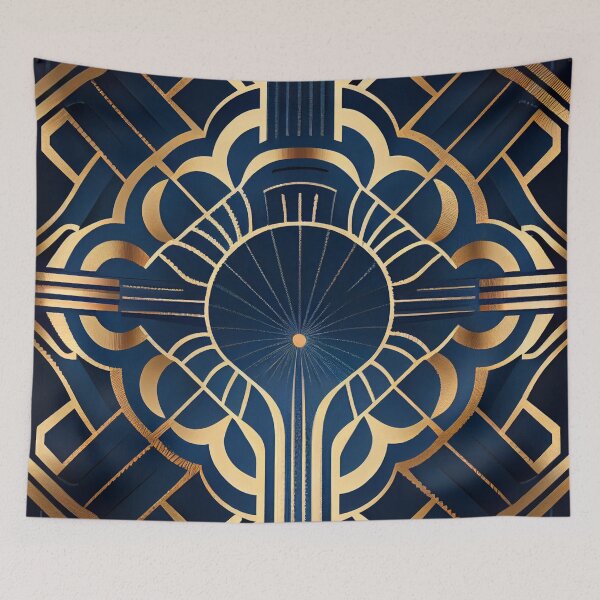 Item preview, Blue Geometric Art Deco Pattern Digital Painting designed and sold by CodeAndColors.