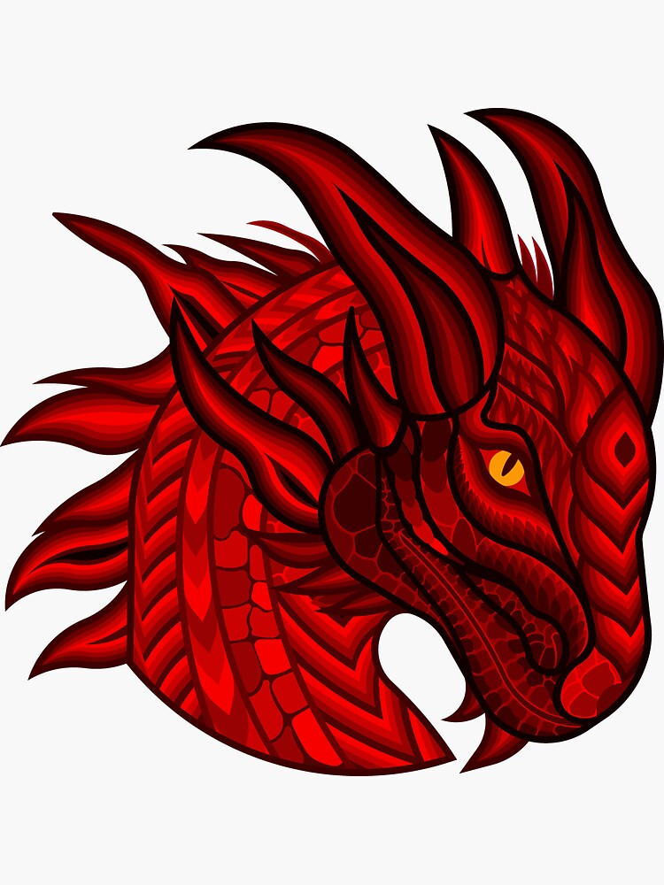 "3d red dragon face illustration. Red dragon head design." Sticker for