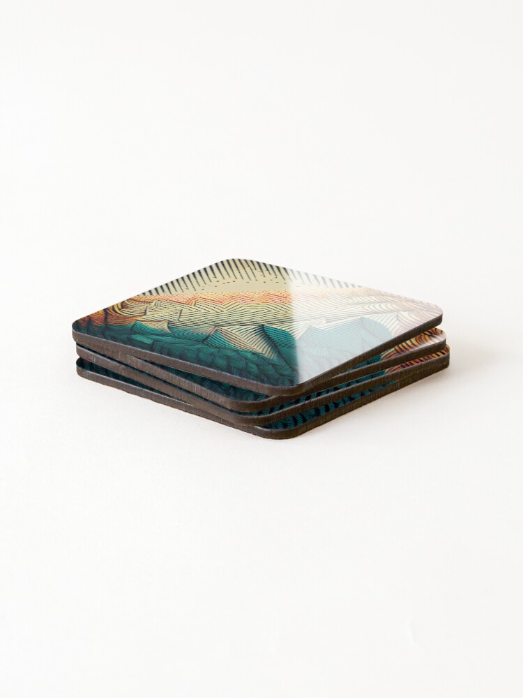 Thumbnail 4 of 5, Coasters (Set of 4), Geometric Rough Line Pattern Digital Painting designed and sold by CodeAndColors.