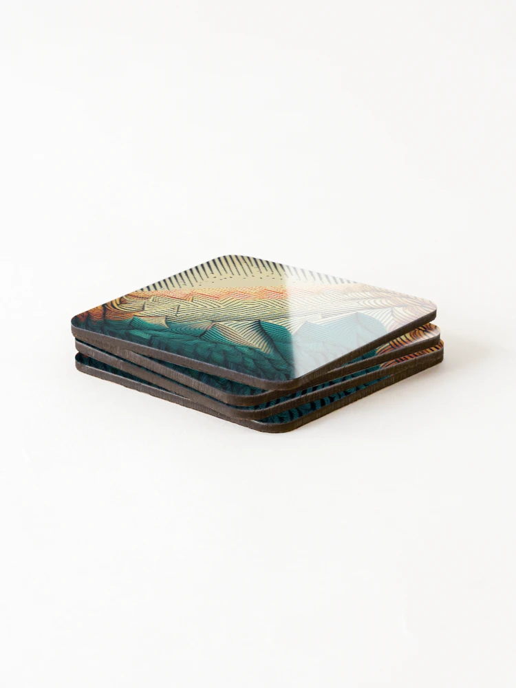 Thumbnail 4 of 5, Coasters (Set of 4), Geometric Rough Line Pattern Digital Painting designed and sold by CodeAndColors.