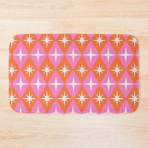Artikelvorschau,    Retro Starbursts-Muster der Mitte des Jahrhunderts auf orange und rosa Rautenformen entworfen und verkauft von Yasminepatterns .