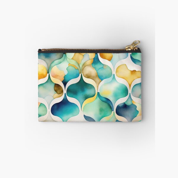 Aperçu de l'œuvre Treillis Ogee aquarelle en or et bleu sarcelle créée et vendue par Patternifico.