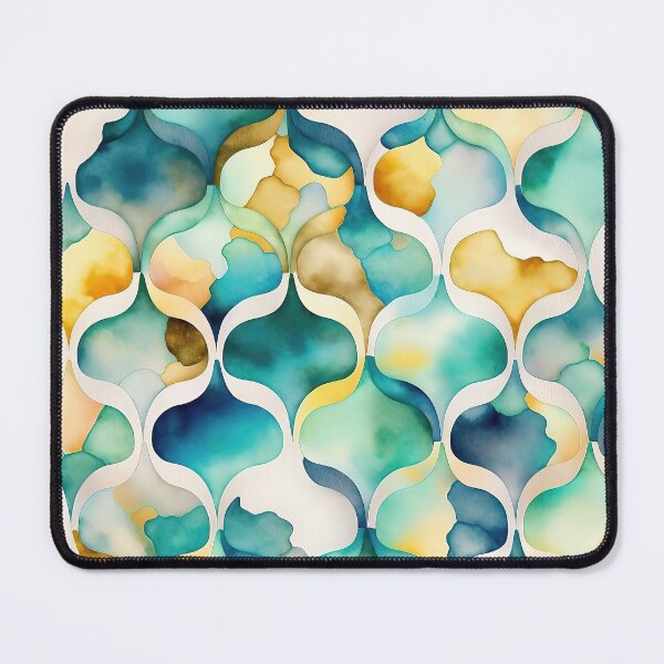 Item preview, Acuarela Ogee Trellis en oro y verde azulado designed and sold by Patternifico.