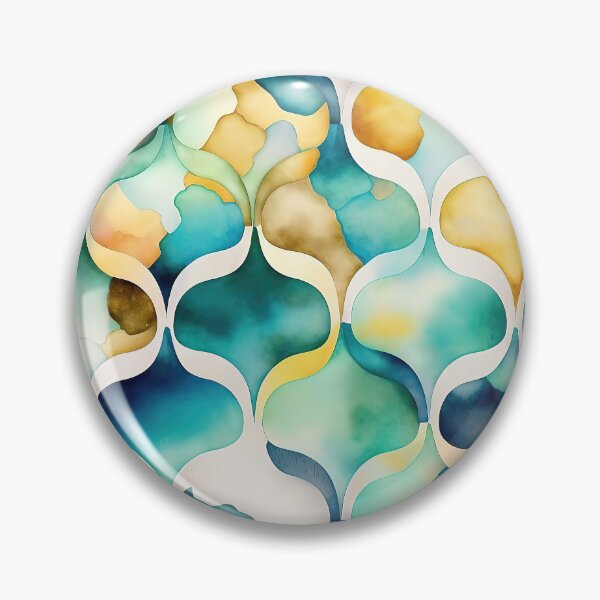 Artikelvorschau, Aquarell Ogee Spalier in Gold und Blaugrün entworfen und verkauft von Patternifico.
