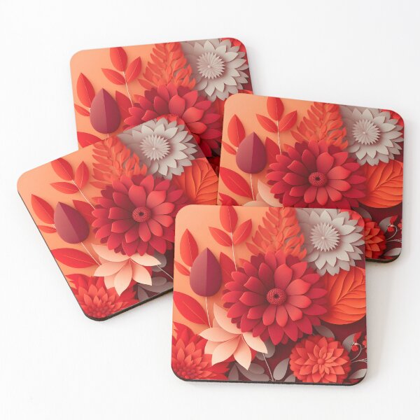 Item preview, Red and white flowers and leaves designed and sold by randrdesign.