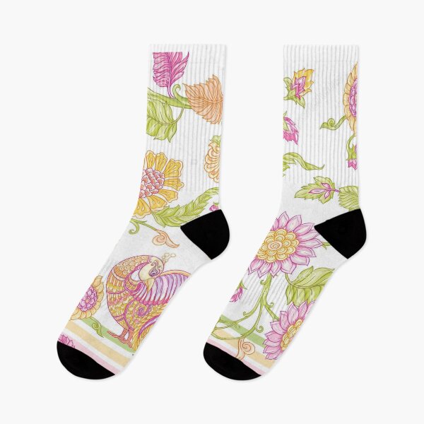 Item preview, lovely traditional pattern peacock pink flowers yellow pattern designed and sold by Vkhandekar.