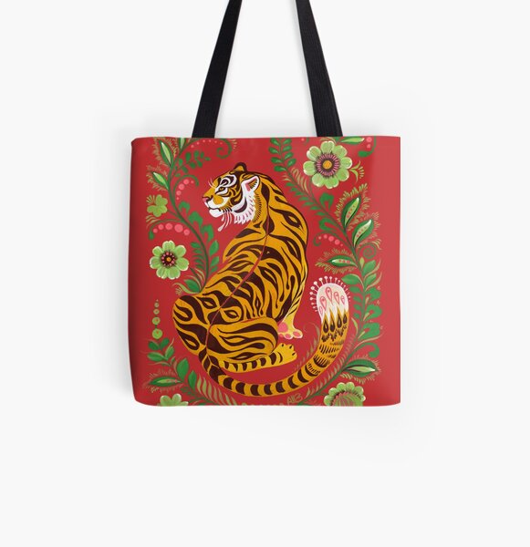 Tiger Folk Art All Over Print Tote Bag