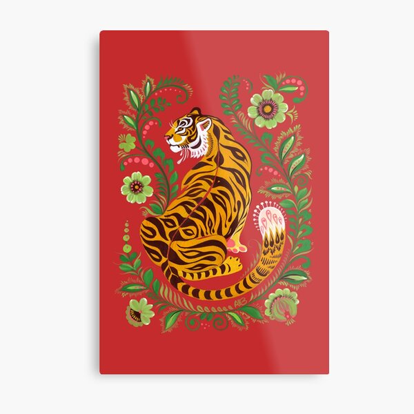 Tiger Folk Art Metal Print
