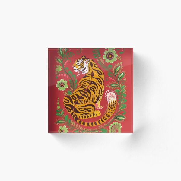 Tiger Folk Art Acrylic Block