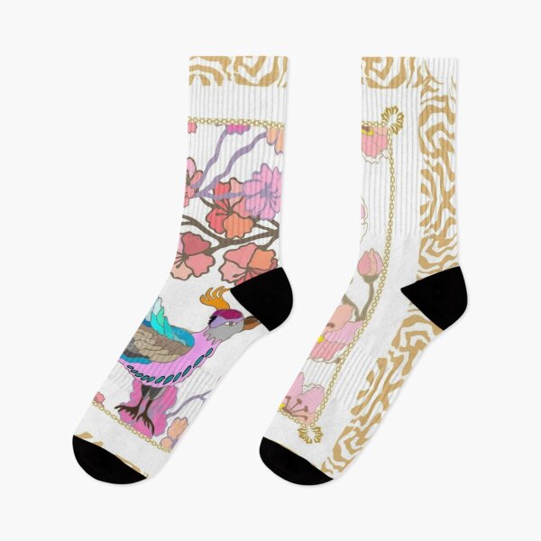 Item preview, yellow white pink flowers two birds sitting on branch pattern  designed and sold by Vkhandekar.