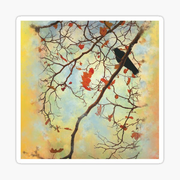 A crow at fall's edge Sticker