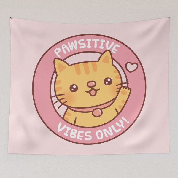 Item preview, Cute Tabby Cat Pawsitive Vibes Only Motivational Pun designed and sold by rustydoodle.