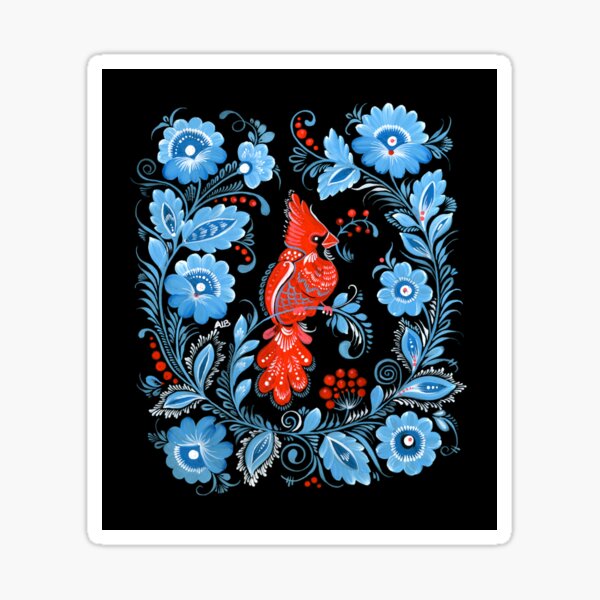 Christmas Bird Folk Art Sticker