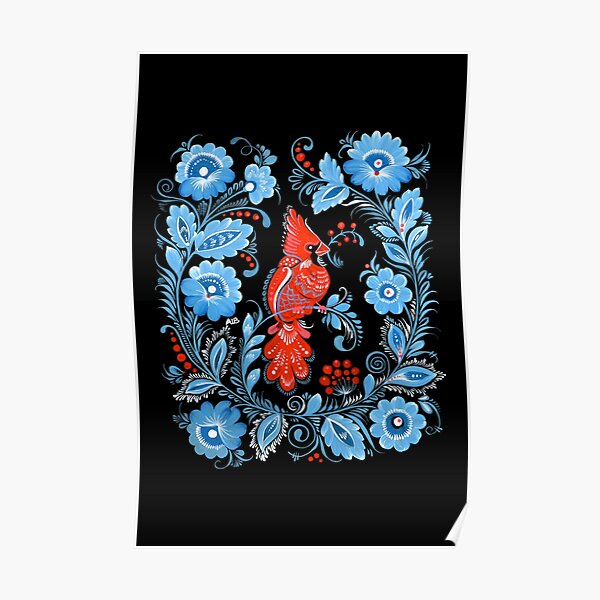 Christmas Bird Folk Art Poster