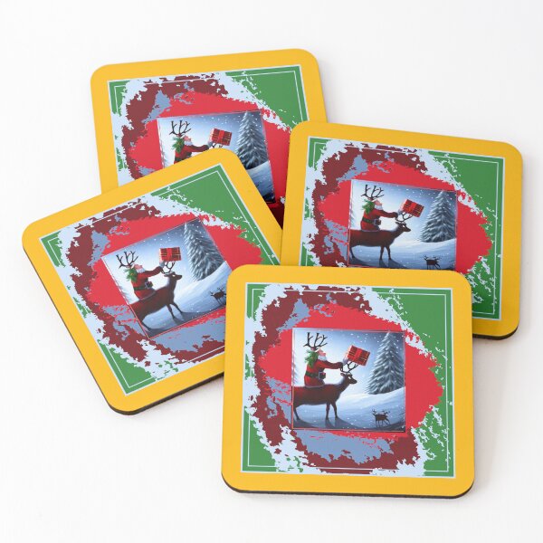 Item preview, Santa & Reindeer delivering presents in Tin Foil Style design designed and sold by CoyoteGifts.