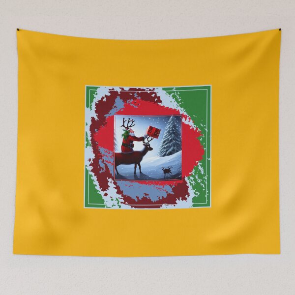 Item preview, Santa & Reindeer delivering presents in Tin Foil Style design designed and sold by CoyoteGifts.