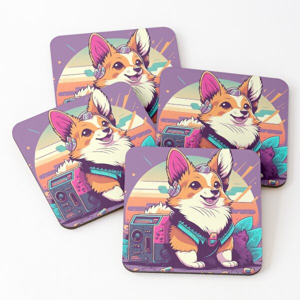 Artikelvorschau, Cartoon Restro Synthwave Corgi on the Beach am Strand entworfen und verkauft von Shaani.