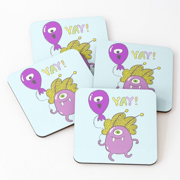 Item preview, Happy Pink Oneeye Monster with Balloon Yay! designed and sold by KOTOdesign.