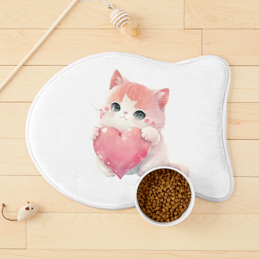 Playful Cat Pink Cat Food Mat Pet Cat Mat Cute Cat Food Mat Cat Lover Gift  