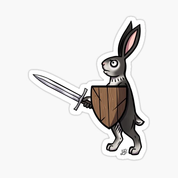 Medieval Marginalia Bunny: Sword and Shield Sticker