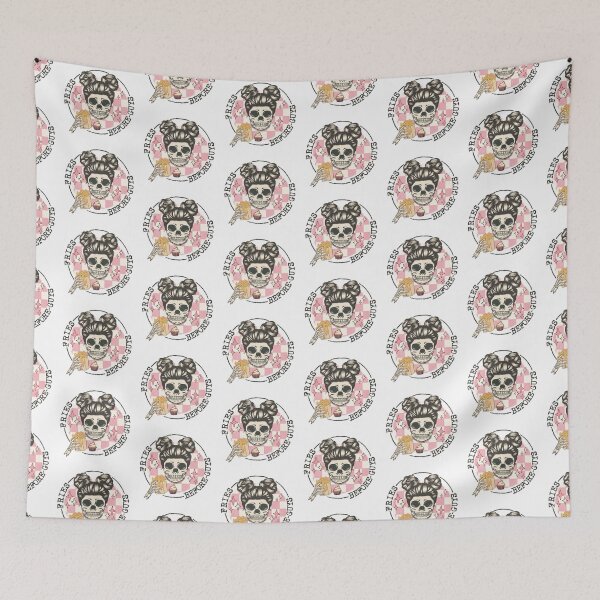 Item preview, fries before guys skull with curly fries on pink distress Grunge checker background  designed and sold by Rabb-studio.