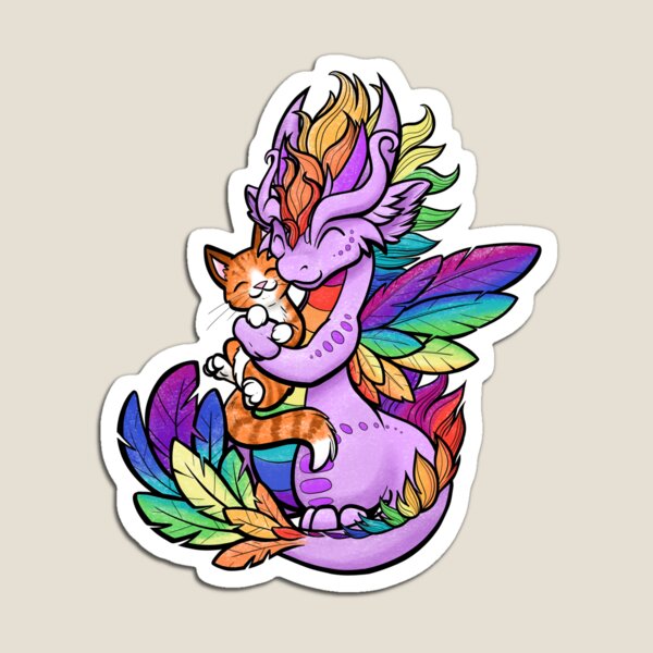 Rainbow Dragon with Kitty Friend Magnet