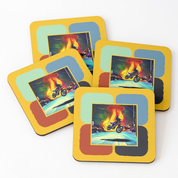 Item preview, Motorcycle Stunt Rider Riding through fire in a Psychedelic Style Design designed and sold by CoyoteGifts.