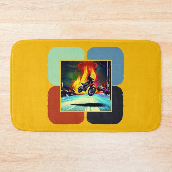 Item preview, Motorcycle Stunt Rider Riding through fire in a Psychedelic Style Design designed and sold by CoyoteGifts.