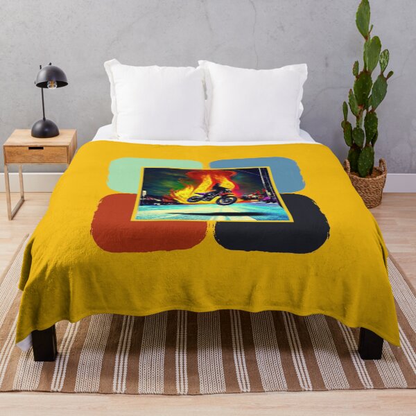 Item preview, Motorcycle Stunt Rider Riding through fire in a Psychedelic Style Design designed and sold by CoyoteGifts.