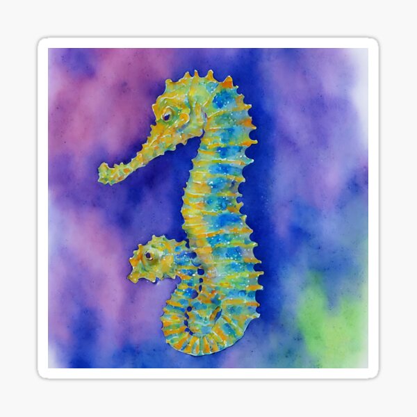 Item preview, Seahorse highly detailed watercolor painting designed and sold by DrawItOnce.