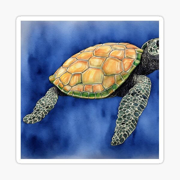 Item preview, Turtle highly detailed watercolor painting designed and sold by DrawItOnce.