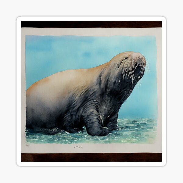 Item preview, Walrus highly detailed watercolor painting designed and sold by DrawItOnce.