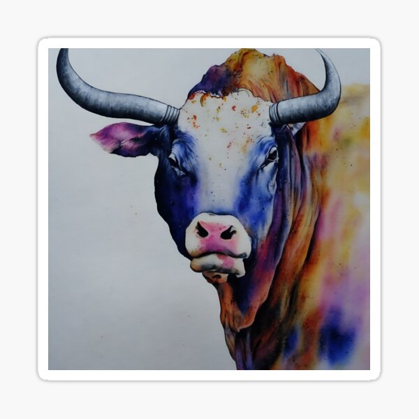 Item preview, Bull highly detailed watercolor painting designed and sold by DrawItOnce.