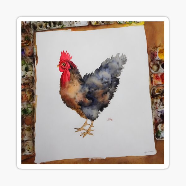 Item preview, Rooster highly detailed watercolor painting designed and sold by DrawItOnce.