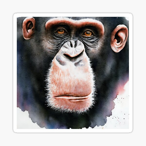 Item preview, Chimpanzee highly detailed watercolor painting designed and sold by DrawItOnce.