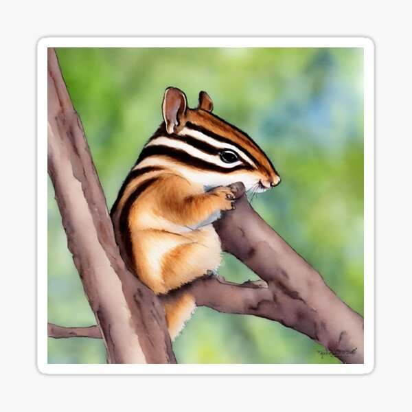 Item preview, Chipmunk highly detailed watercolor painting designed and sold by DrawItOnce.
